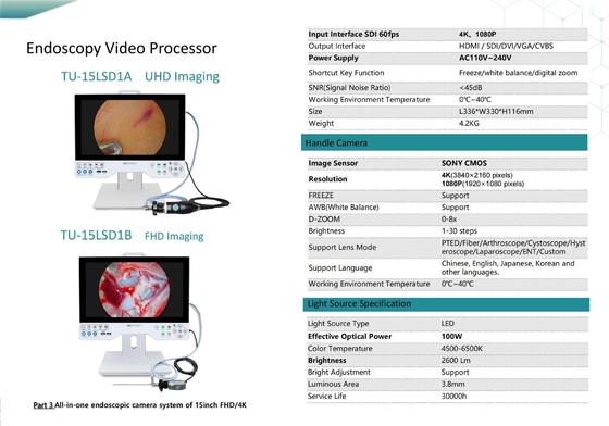 TUYOU 15.6' UHD Todo en uno Sistema de cámara de endoscopia rígida multi flexible para endoscopia del útero